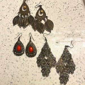 Set of antique bronze dangle earrings